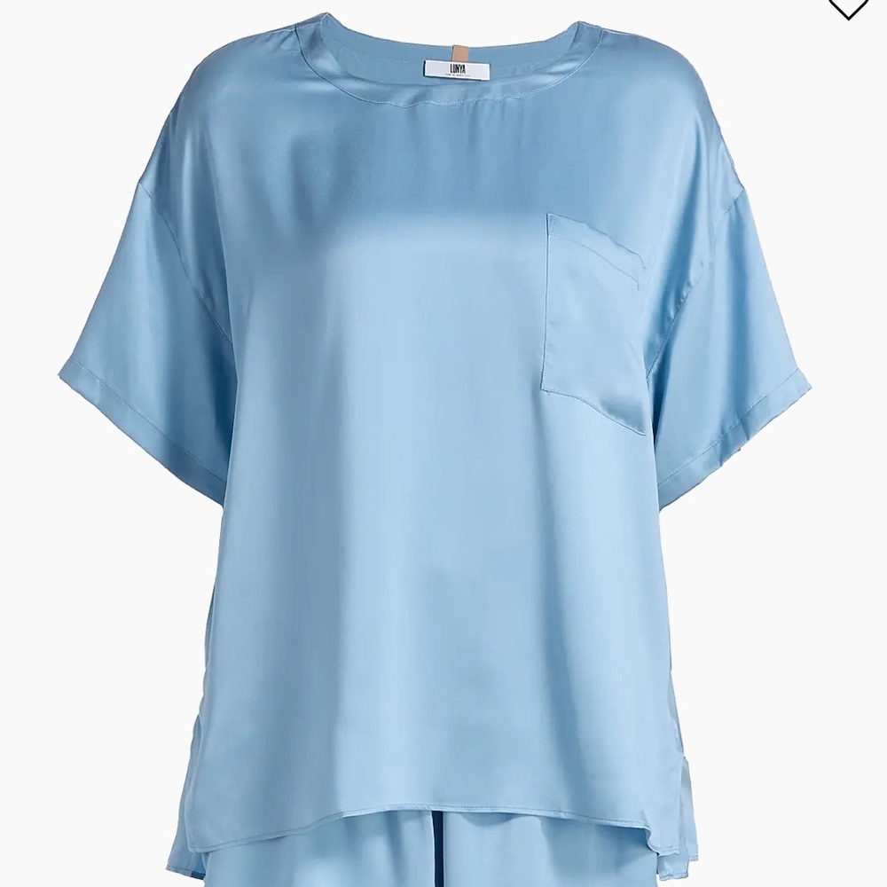 LUNYA NWOT Washable Silk Tee Pant Set in Arctic Blue Size L